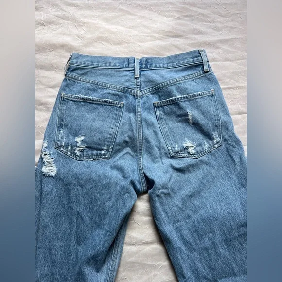 Agolde Blue Flare Wide Leg Jeans with Distressed Detailing - Picture 3 of 9